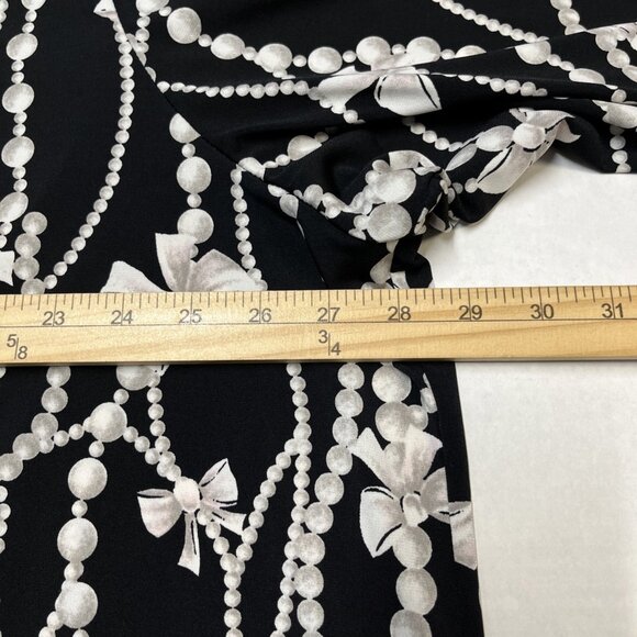 Maggie‎ Barnes Top Womens 3X Black Liquid Knit Pearls Bows Print Button Down - Picture 6 of 6